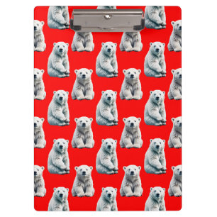 Carpeta De Pinza Diseño de patrón de oso polar en rojo
