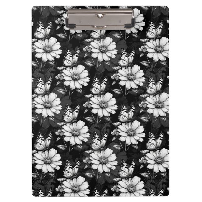 Carpeta De Pinza Diseño de patrones de flor de mariposa - Negro (Anverso)