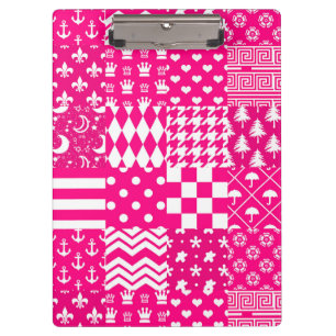 Carpeta De Pinza Diseño de patrones mixtos de color blanco rosado