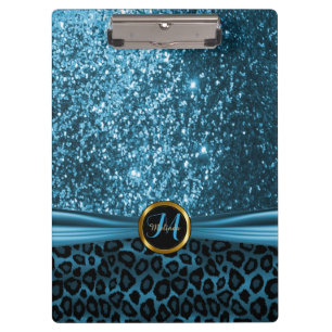 Carpeta De Pinza Diseño de piel azul Purpurina y leopardo