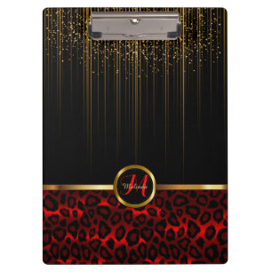 Carpeta De Pinza Diseño de piel de leopardo rojo y estrellas de Pu