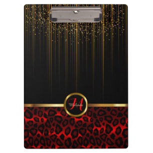 Carpeta De Pinza Diseño de piel de leopardo rojo y estrellas de Pur