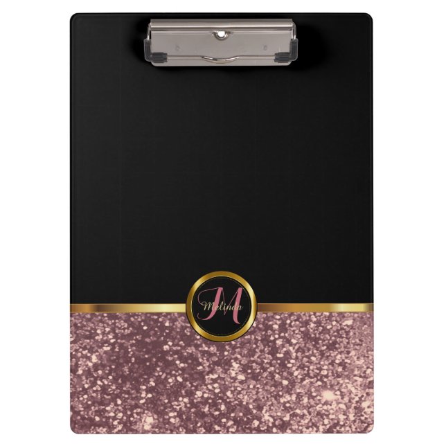 Carpeta De Pinza Diseño de Purpurina de oro Rosa de monograma (Anverso)