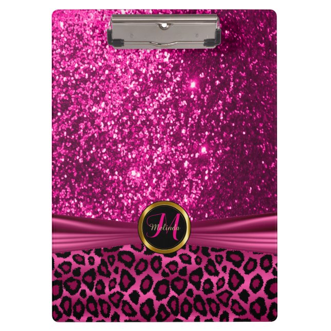 Carpeta De Pinza Diseño de Purpurina rosa negro y brillante bonito (Anverso)