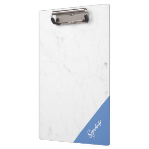Carpeta De Pinza Diseño de Rectángulo Azul Monograma Mármol Blanco