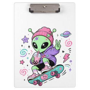 Carpeta De Pinza Diseño de té burbuja skater alien kawaii