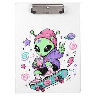 Carpeta De Pinza Diseño de té burbuja skater alien kawaii