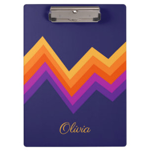 Carpeta De Pinza Diseño de zigzag retro morado, naranja y amarillo
