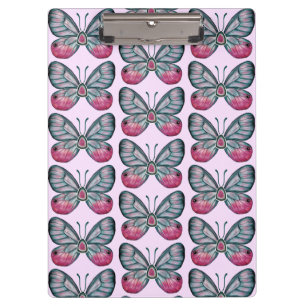 Carpeta De Pinza Diseño del patrón de mariposa de vidrio rosado de