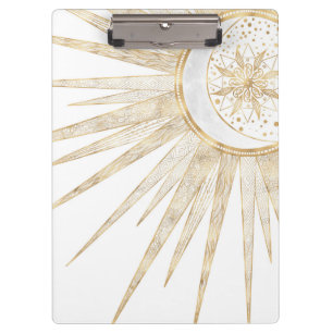 Carpeta De Pinza Diseño elegante Doodles dorados Sun Moon Mandala