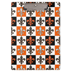 Carpeta De Pinza Diseño Fleur-de-lis con cuadros blancos negros nar