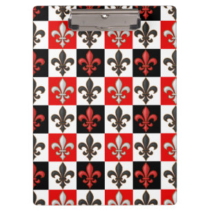 Carpeta De Pinza Diseño Fleur-de-lis con cuadros blancos rojos