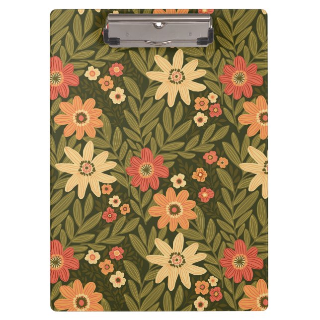 Carpeta De Pinza Diseño floral botánico en tonos tierra (Anverso)