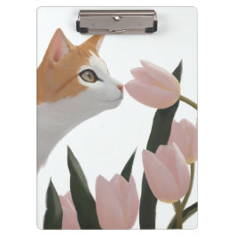 Carpeta De Pinza Diseño floral de gato naranja y blanco