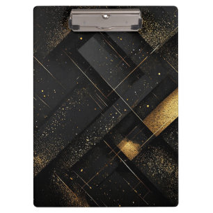 Carpeta De Pinza Diseño geométrico abstracto en negro y dorado