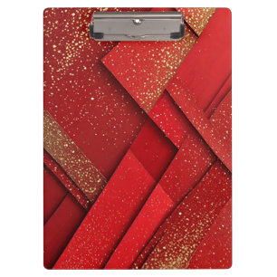 Carpeta De Pinza Diseño geométrico abstracto rojo y dorado