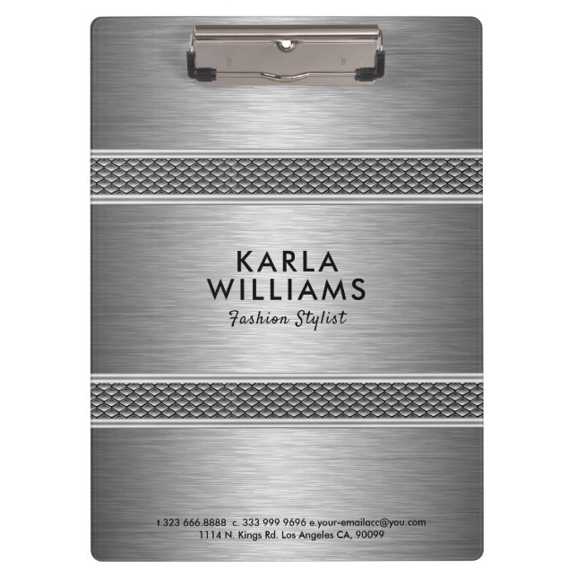 Carpeta De Pinza Diseño geométrico moderno de gris claro metálico (Anverso)