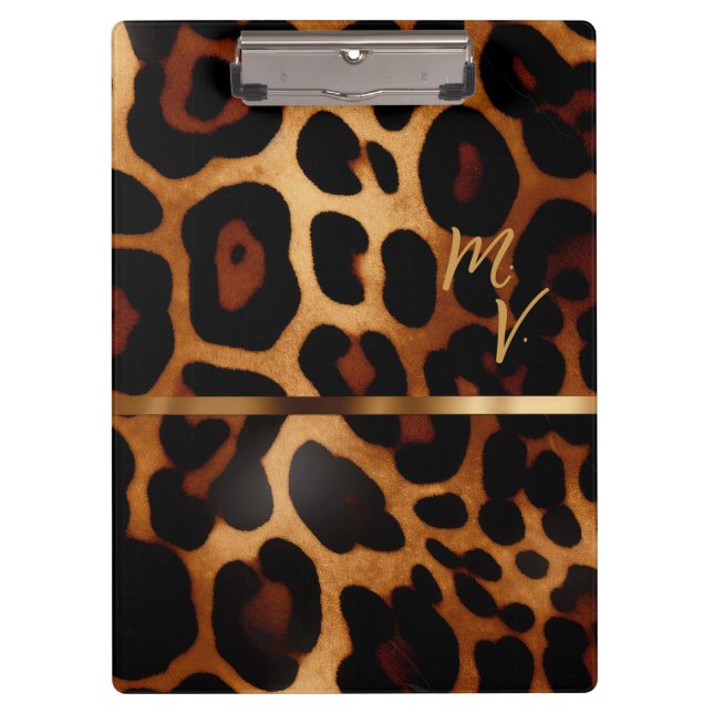 Carpeta De Pinza Diseño Monogramado de Leopard Print Business (Anverso)