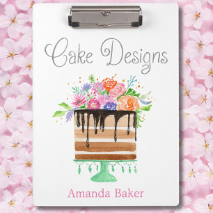 Carpeta De Pinza Diseños de Pasteles Florales con Acuarela Nombre L
