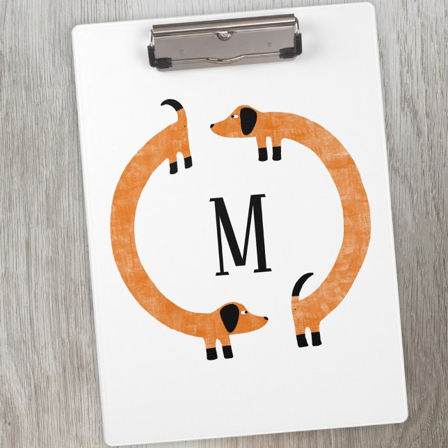 Carpeta De Pinza Divertido Monograma de perros Dachshund Sausage (Funny Dachshund Sausage or Wiener dog monogram clipboard)