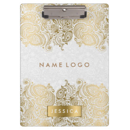 Carpeta De Pinza Dorado Paisley Lace Con Fondo Blanco