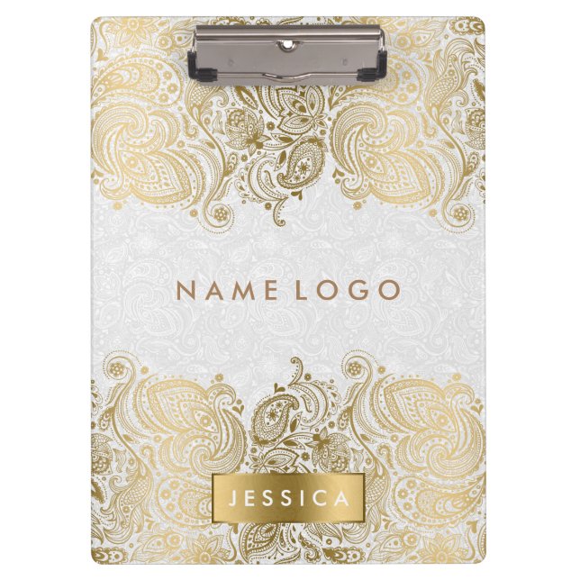 Carpeta De Pinza Dorado Paisley Lace Con Fondo Blanco (Anverso)