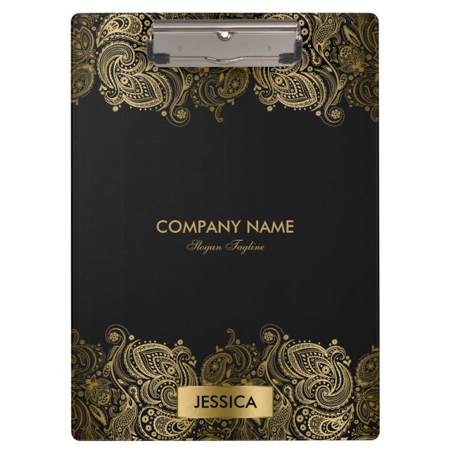 Carpeta De Pinza Dorado Paisley Lace Con Fondo Negro (Anverso)