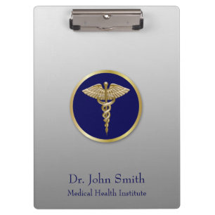 Carpeta De Pinza Dorado Profesional Caduceus Medical Blue