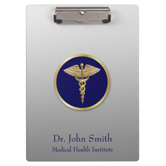 Carpeta De Pinza Dorado Profesional Caduceus Medical Blue (Anverso)