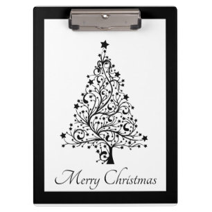 Carpeta De Pinza Dos árboles de Navidad Minimalistas en blanco y n