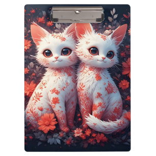 Carpeta De Pinza Dos gatitos blancos y flores