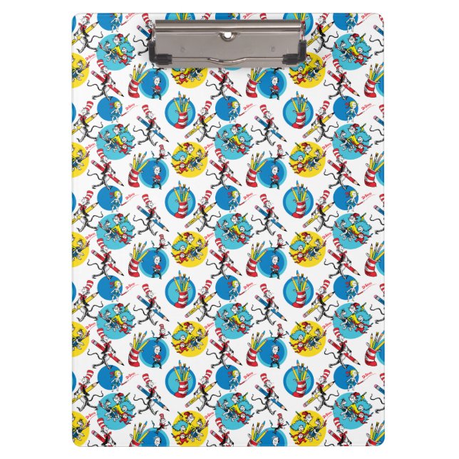 Carpeta De Pinza Dr. Seuss | Caracteres con patrón de lápices (Anverso)