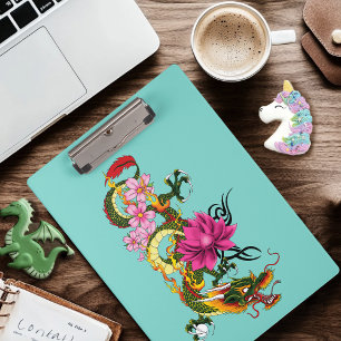 Carpeta De Pinza Dragón Chino Loto Flor de Cerezo