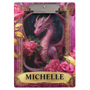 Carpeta De Pinza Dragón Fuchsia Romántico y Rosas Fantasía