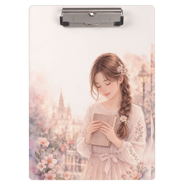 Carpeta De Pinza Dreamy Floral Girl Aesthetic Clipboard – Pretty  (Anverso)