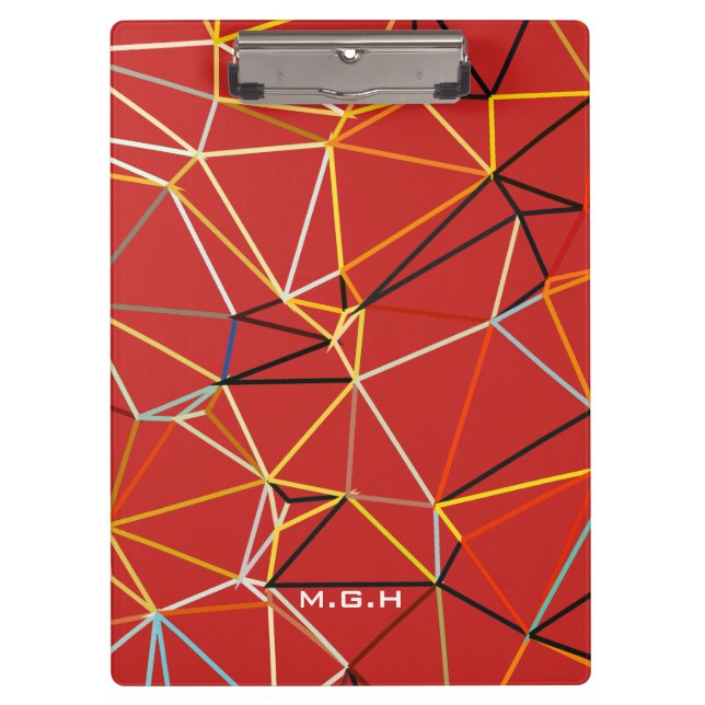 Carpeta De Pinza Dynamic Red Abstract Geometric Monogram (Anverso)