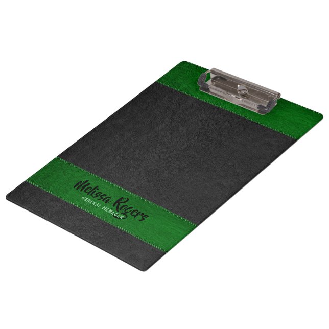 Carpeta De Pinza Efecto de ajuste de cuero negro y verde (Angular)