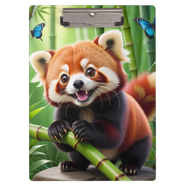 Carpeta De Pinza El bonito estilo kawaii Panda rojo en un bosque de (Anverso)