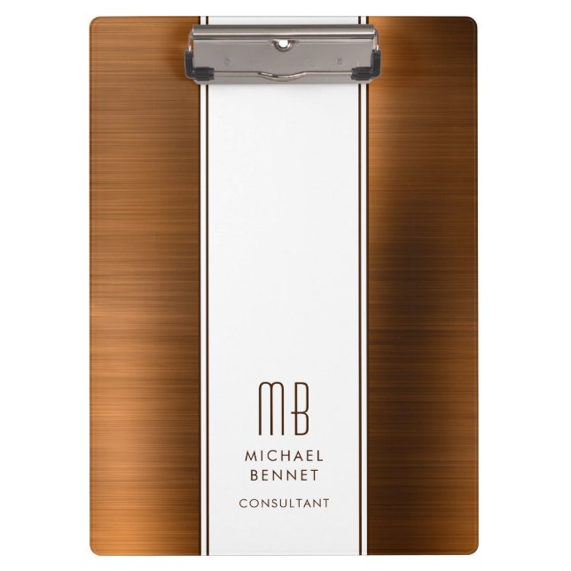Carpeta De Pinza El cobre pardo monogramado cepillado de los negoci (Anverso)