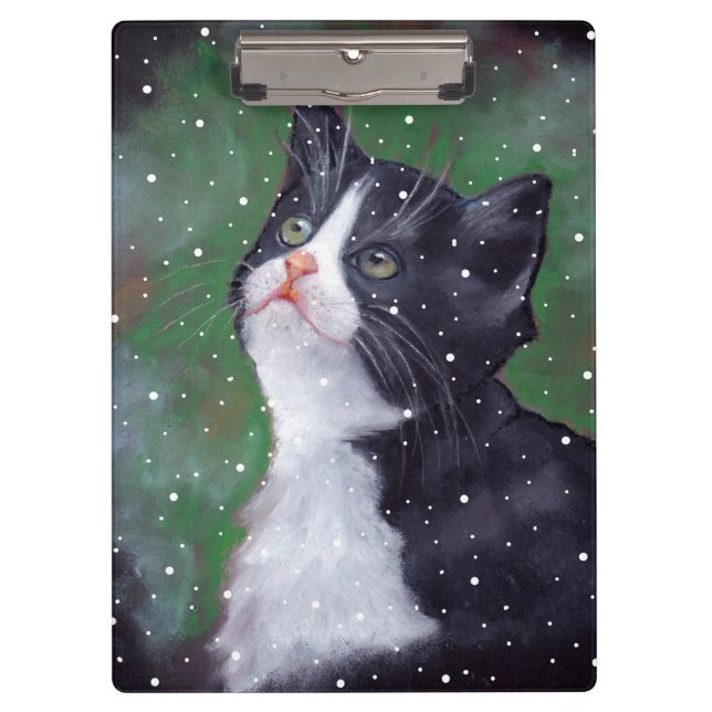 Carpeta De Pinza El gato del smoking que mira para arriba la nieve, (Anverso)