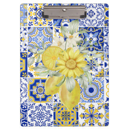 Carpeta De Pinza El mosaico florece en azul y amarillo