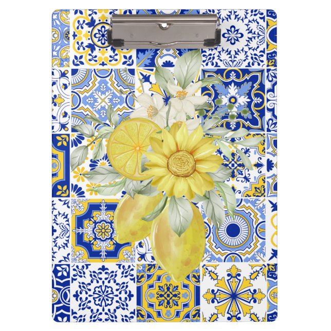 Carpeta De Pinza El mosaico florece en azul y amarillo (Anverso)