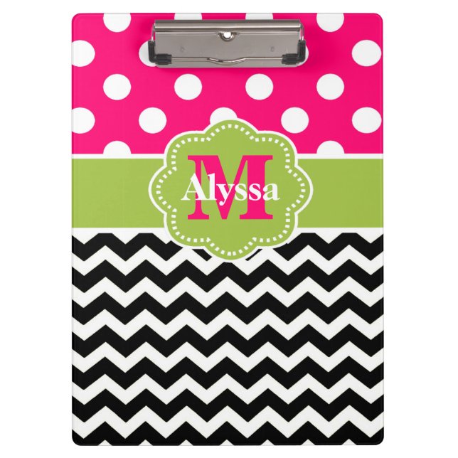 Carpeta De Pinza El rosa verde puntea Chevron personalizado (Anverso)