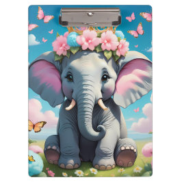 Carpeta De Pinza Elefante lindo con una corona de flores