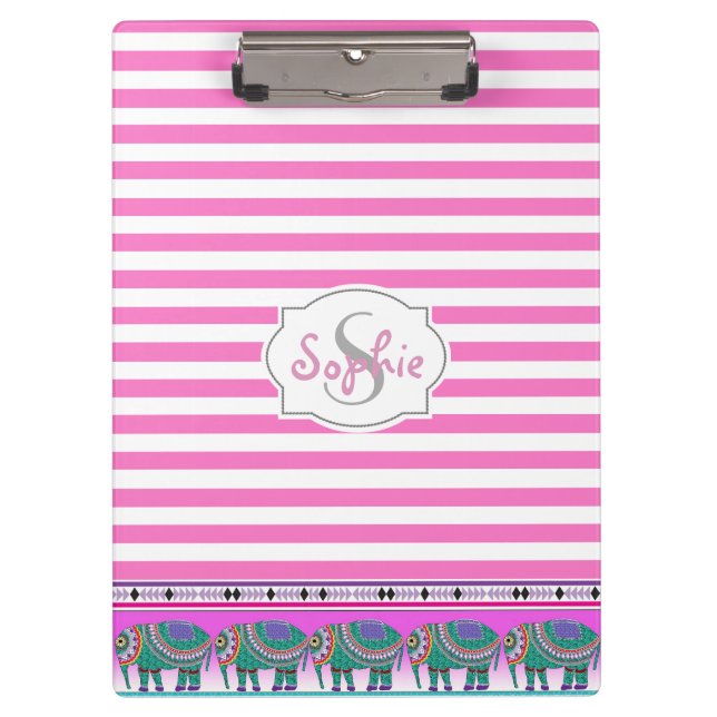 Carpeta De Pinza Elefante Ornate Turquesa Despojado Personalizado (Anverso)