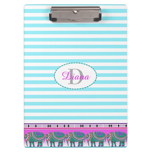 Carpeta De Pinza Elefante Ornate Turquesa Despojado Personalizado (Anverso)