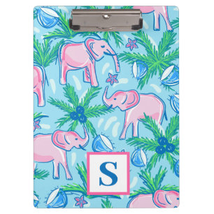 Carpeta De Pinza Elefante Rosa Tropical Monograma Elegante