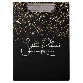 Carpeta De Pinza Elegant Black and Gold Glitter Salon Business