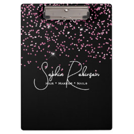 Carpeta De Pinza Elegant Black and Pink Glitter Salon Business
