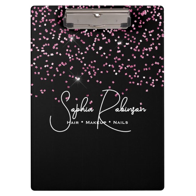 Carpeta De Pinza Elegant Black and Pink Glitter Salon Business (Anverso)
